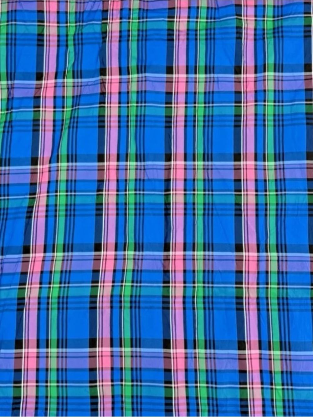 VTG 1980s Taffeta Plaid Tartan Fabric Turquoise Pink Black Green 2yd + 29"L x 55